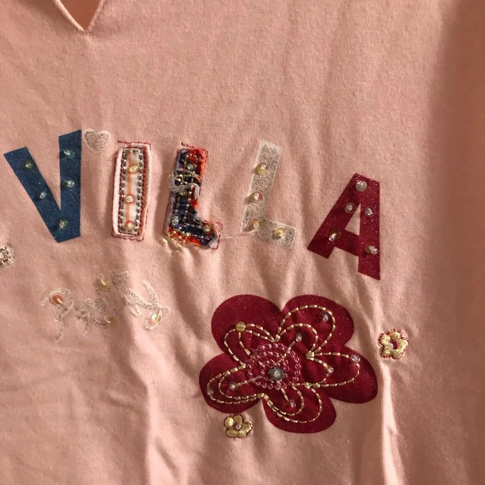 Girls Sevilla embroidered sparkly baby‎ tee ruffle hem pink girls size large 32”